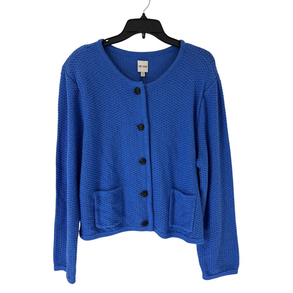 NIC+ZOE Sapphire Blue Textured Cardigan XXL Classic